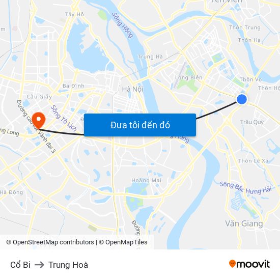 Cổ Bi to Trung Hoà map