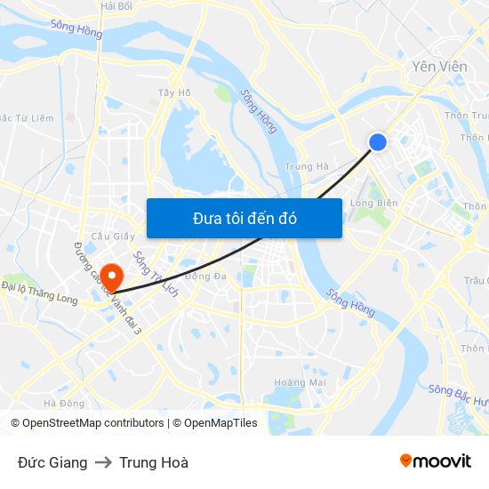 Đức Giang to Trung Hoà map