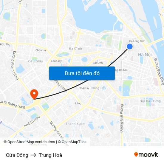 Cửa Đông to Trung Hoà map