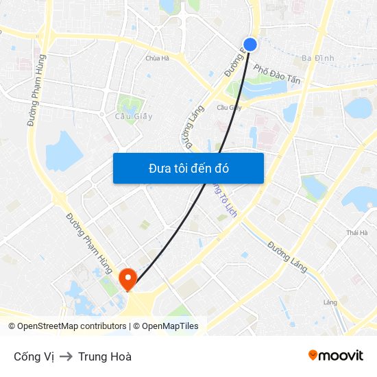 Cống Vị to Trung Hoà map