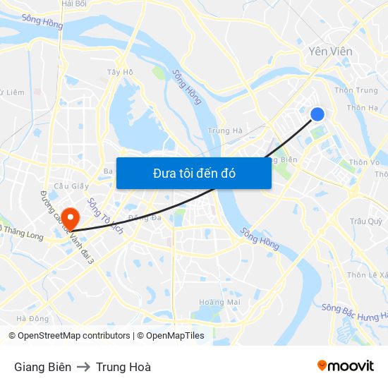 Giang Biên to Trung Hoà map