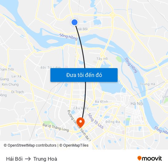 Hải Bối to Trung Hoà map