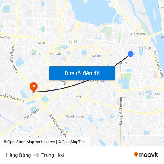 Hàng Bông to Trung Hoà map