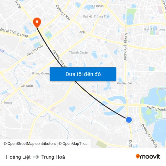 Hoàng Liệt to Trung Hoà map