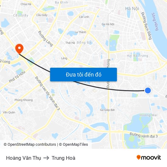 Hoàng Văn Thụ to Trung Hoà map