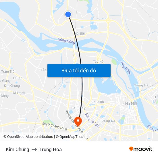 Kim Chung to Trung Hoà map