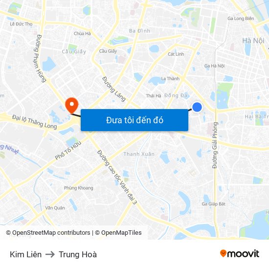 Kim Liên to Trung Hoà map