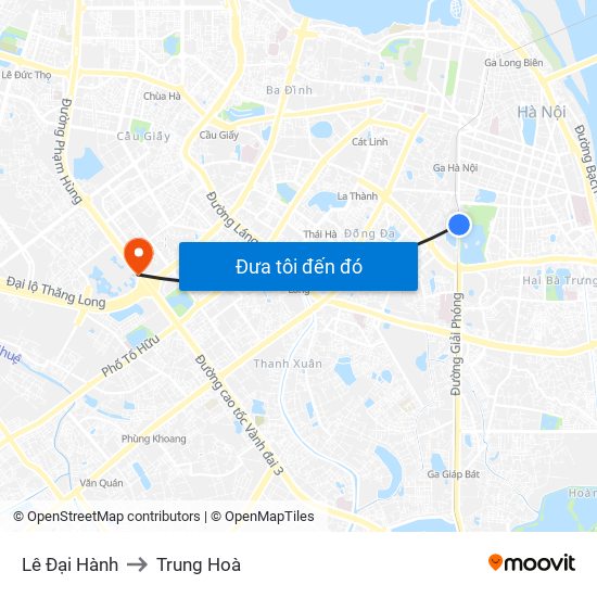 Lê Đại Hành to Trung Hoà map