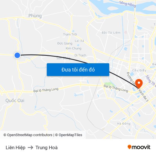 Liên Hiệp to Trung Hoà map