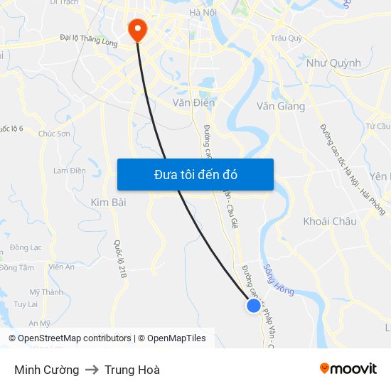Minh Cường to Trung Hoà map