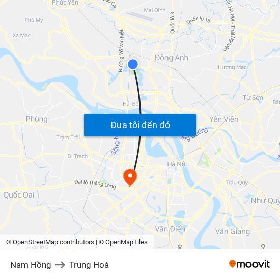 Nam Hồng to Trung Hoà map