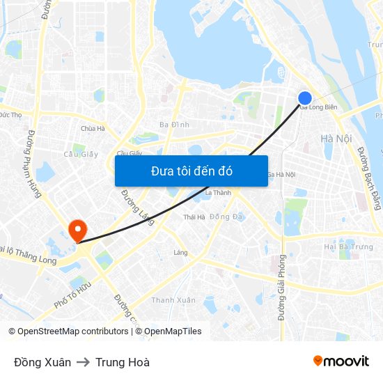 Đồng Xuân to Trung Hoà map