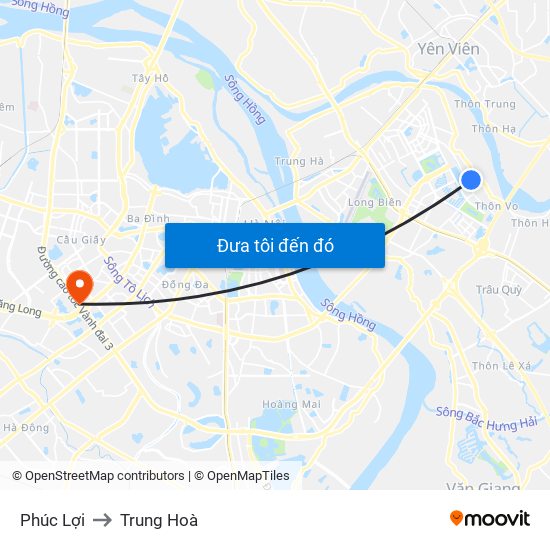 Phúc Lợi to Trung Hoà map