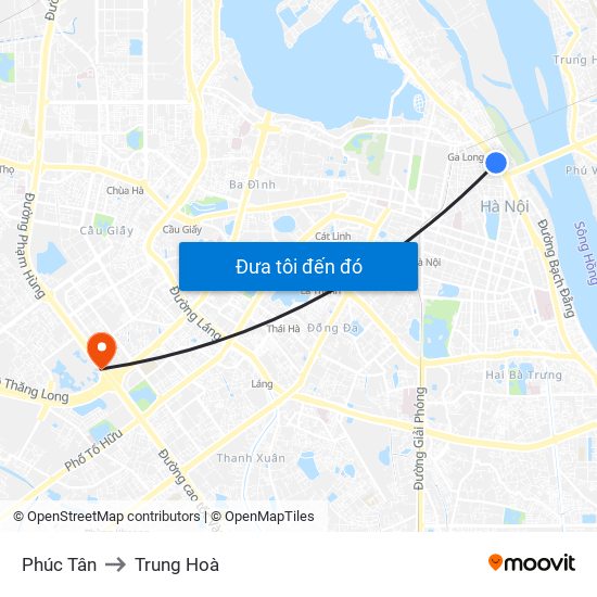 Phúc Tân to Trung Hoà map