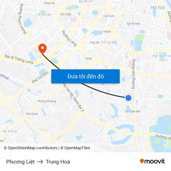 Phương Liệt to Trung Hoà map