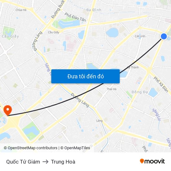 Quốc Tử Giám to Trung Hoà map