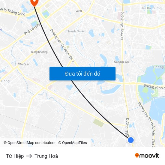 Tứ Hiệp to Trung Hoà map