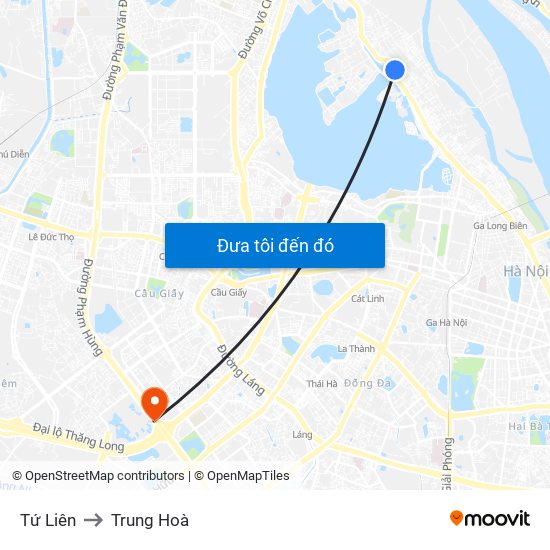 Tứ Liên to Trung Hoà map