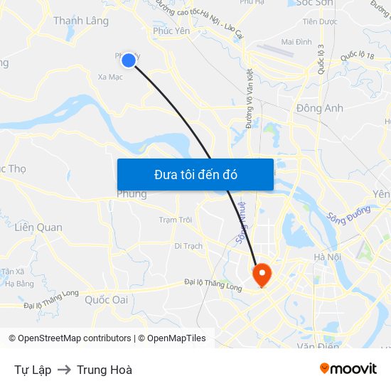 Tự Lập to Trung Hoà map