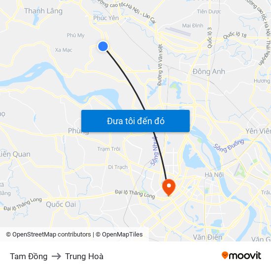 Tam Đồng to Trung Hoà map