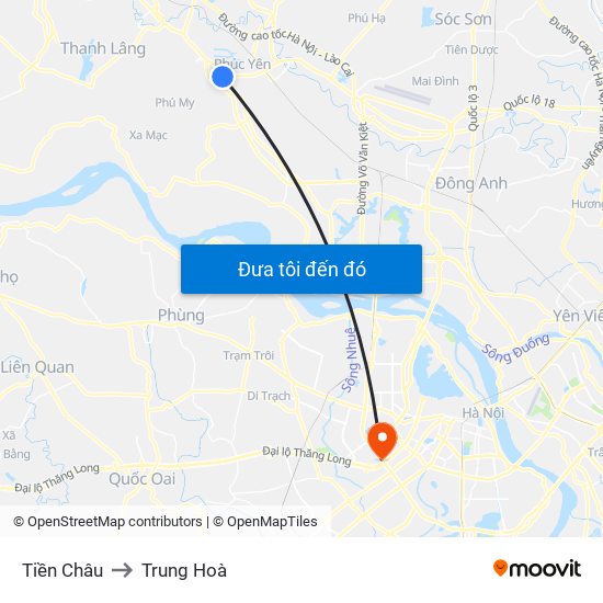 Tiền Châu to Trung Hoà map