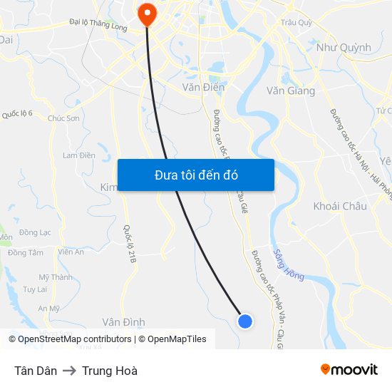 Tân Dân to Trung Hoà map