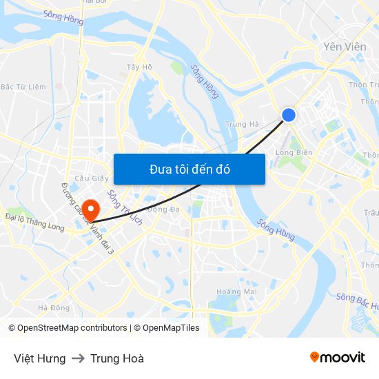 Việt Hưng to Trung Hoà map