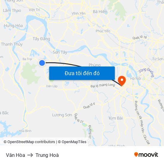 Vân Hòa to Trung Hoà map