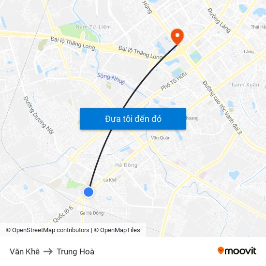 Văn Khê to Trung Hoà map