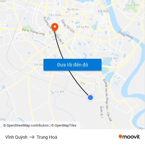 Vĩnh Quỳnh to Trung Hoà map