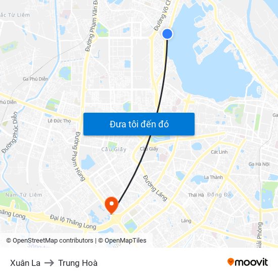 Xuân La to Trung Hoà map