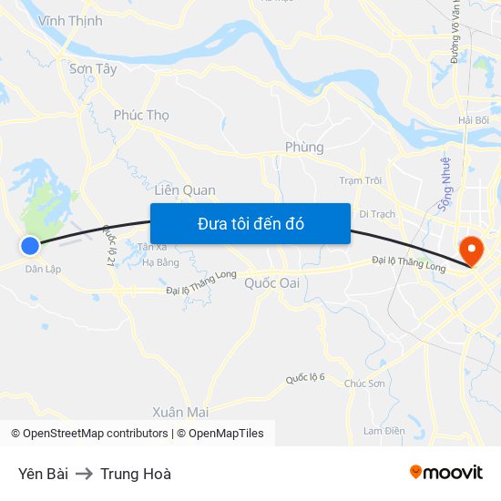 Yên Bài to Trung Hoà map