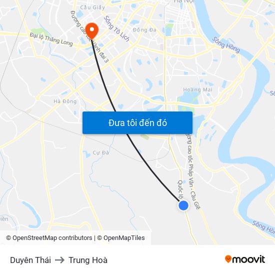 Duyên Thái to Trung Hoà map