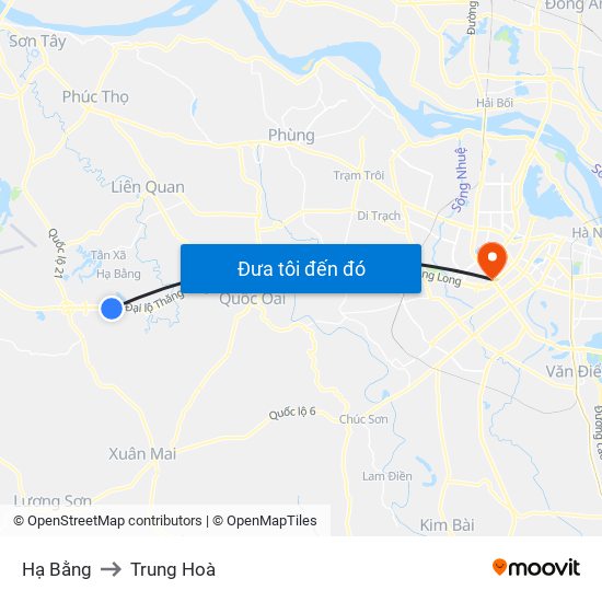 Hạ Bằng to Trung Hoà map