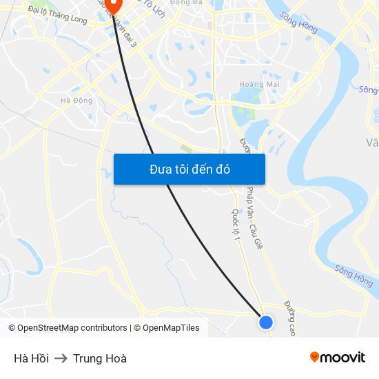 Hà Hồi to Trung Hoà map