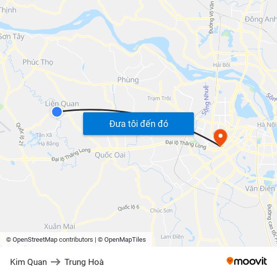 Kim Quan to Trung Hoà map