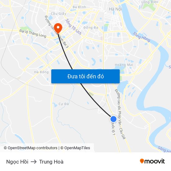 Ngọc Hồi to Trung Hoà map