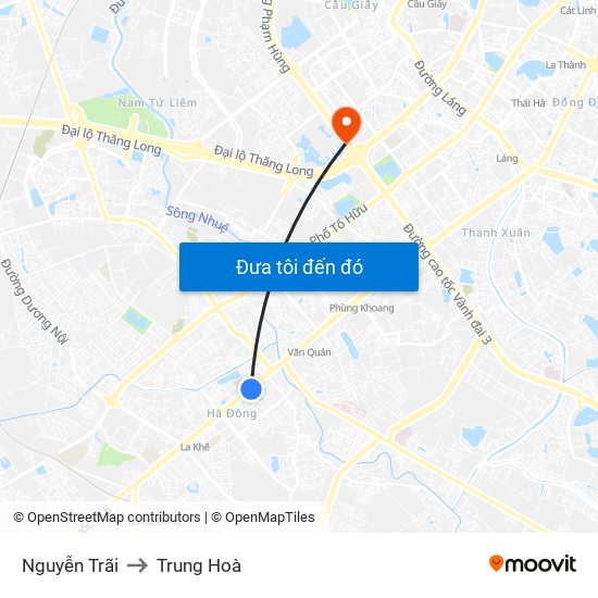 Nguyễn Trãi to Trung Hoà map