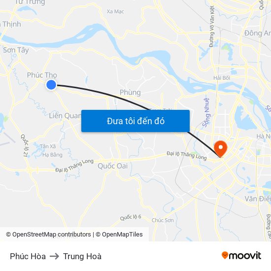 Phúc Hòa to Trung Hoà map