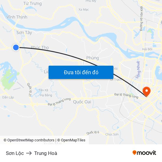 Sơn Lộc to Trung Hoà map