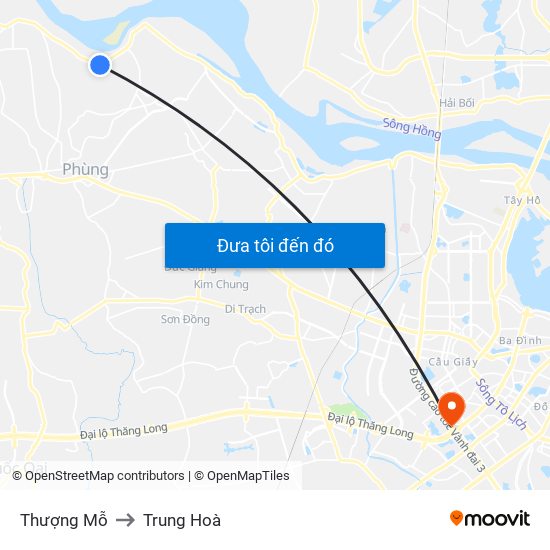 Thượng Mỗ to Trung Hoà map