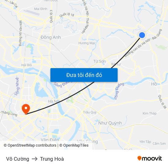 Võ Cường to Trung Hoà map