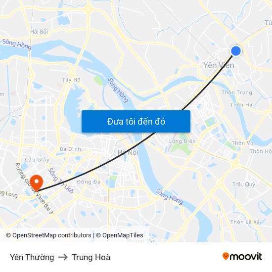 Yên Thường to Trung Hoà map