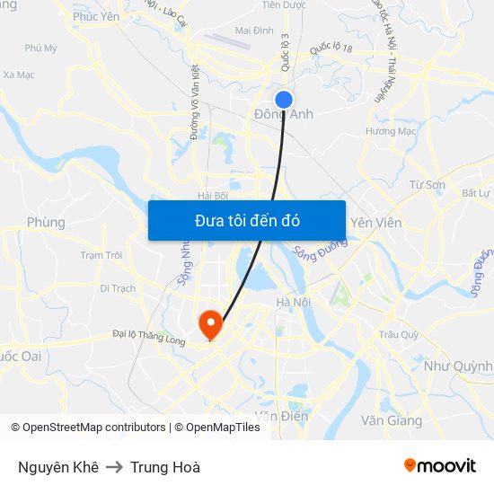 Nguyên Khê to Trung Hoà map