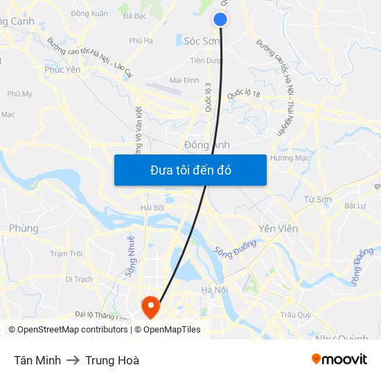 Tân Minh to Trung Hoà map