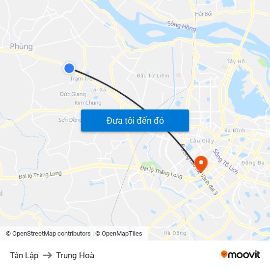 Tân Lập to Trung Hoà map