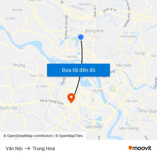 Vân Nội to Trung Hoà map