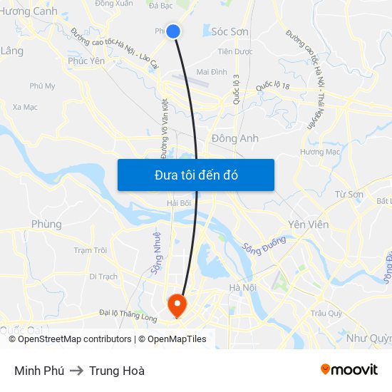 Minh Phú to Trung Hoà map