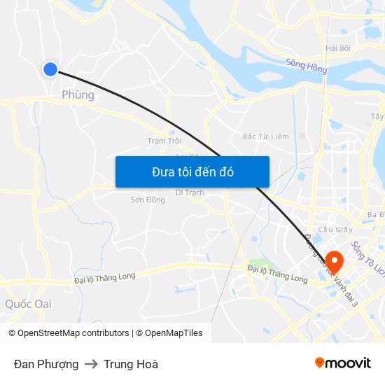 Đan Phượng to Trung Hoà map