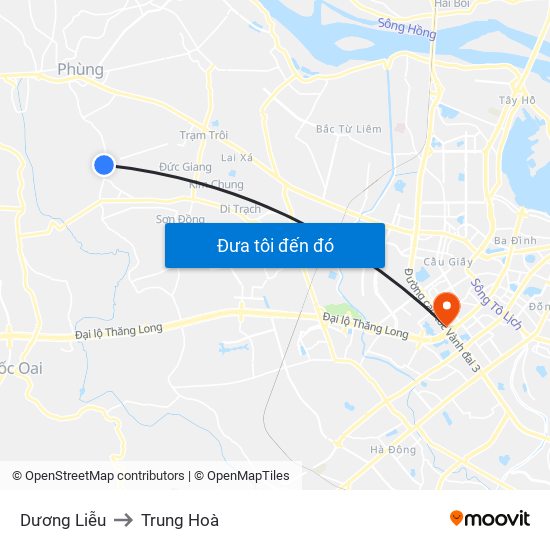 Dương Liễu to Trung Hoà map